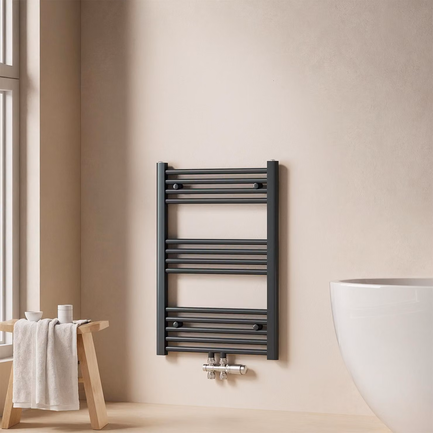 EMKE radiatore bagno asciugamani radiatore 50x75cm 291 Watt di potenza antracite radiatore bagno attacco centrale riscaldamento senza resistenza