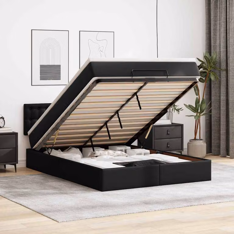 Letto con contenitore a sollevamento e materasso vidaXL in similpelle nero L: 140 cm, P: 190 cm, H: 88 cm