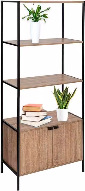 Libreria Five Simply Smart con Scaffale a 2 Ripiani e Mobile Basso, Design Minimalista in Legno e Metallo, Nero, L: 68 cm, P: 35 cm, H: 176 cm