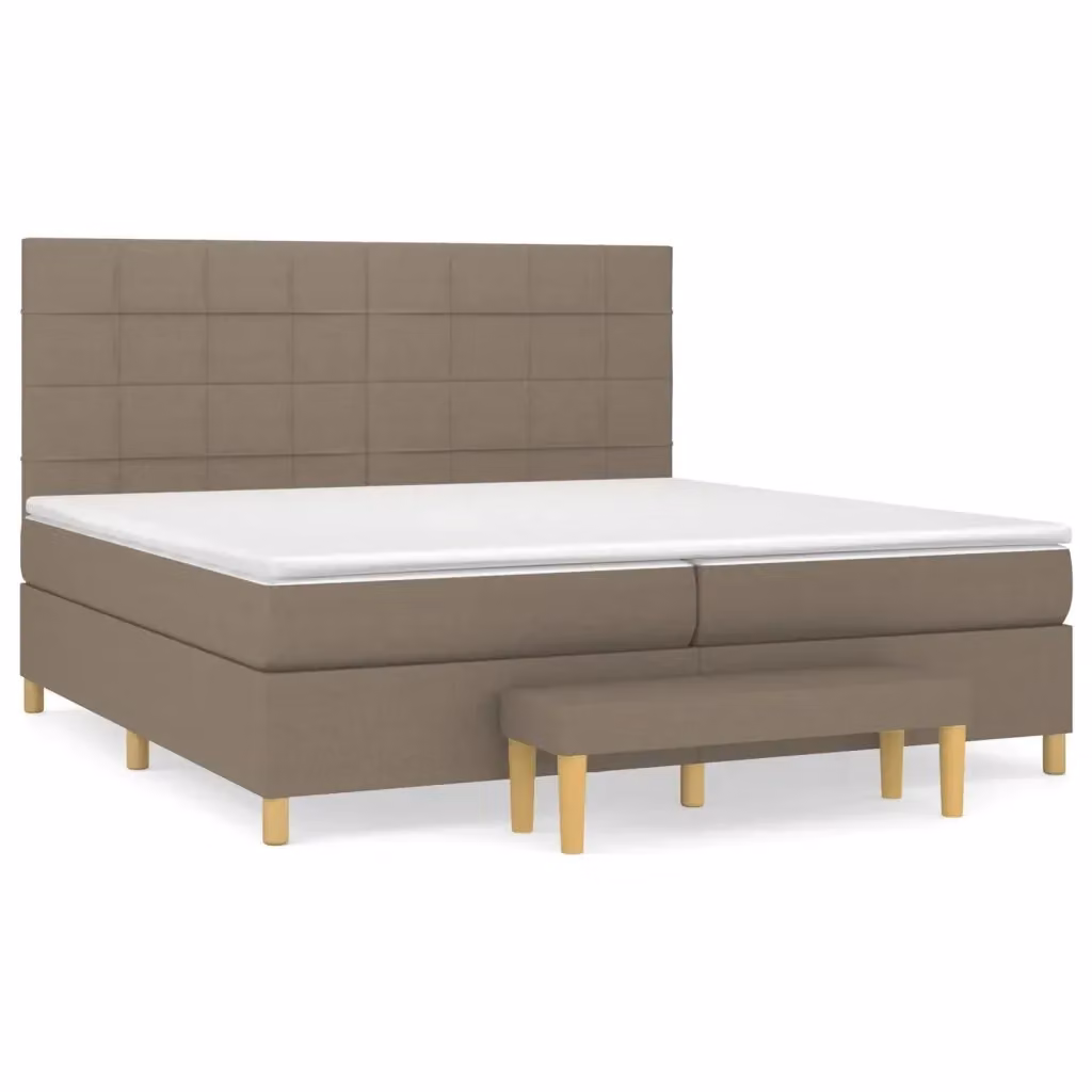 vidaXL Letto Ibrido con Giroletto a Molle e Materasso in Tessuto Beige e Bianco L/P/H: 200 x 200 x 128 cm – 2