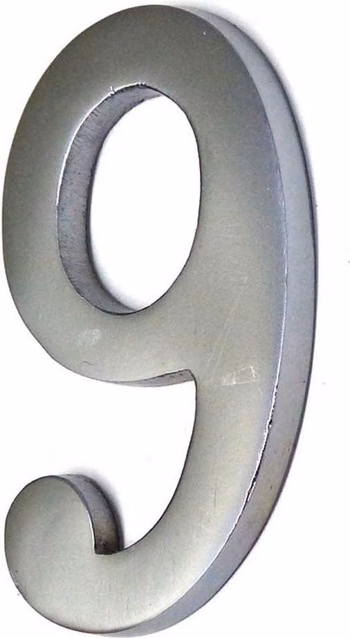 Numero 9 nichel opaco 10cm fissaggio invisibile