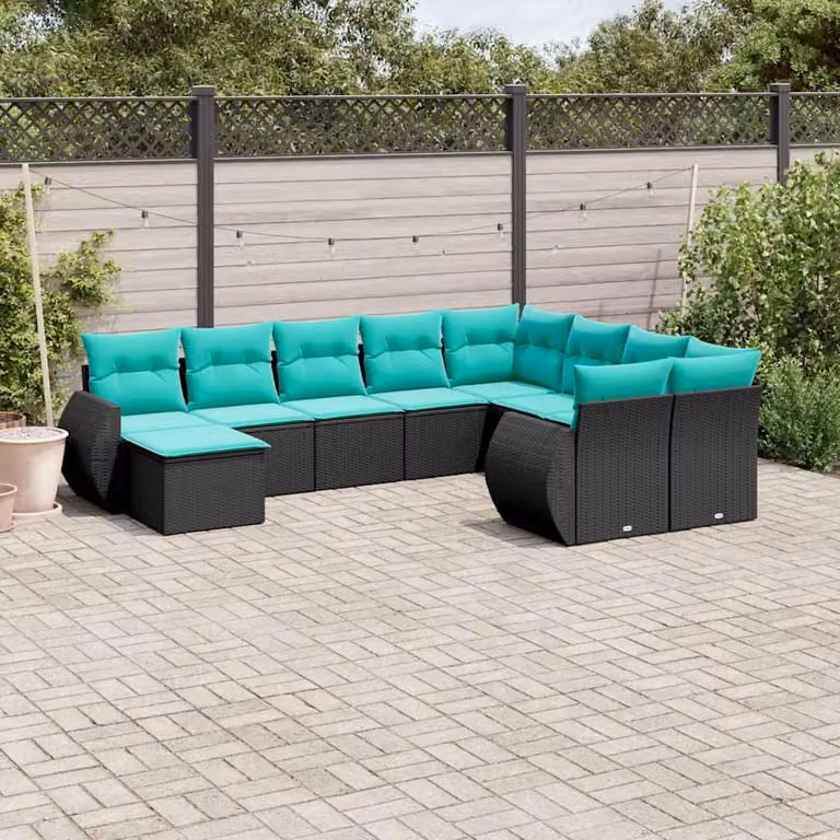 Maison Exclusive - Set da giardino 10 pezzi con cuscini, polyrattan nero