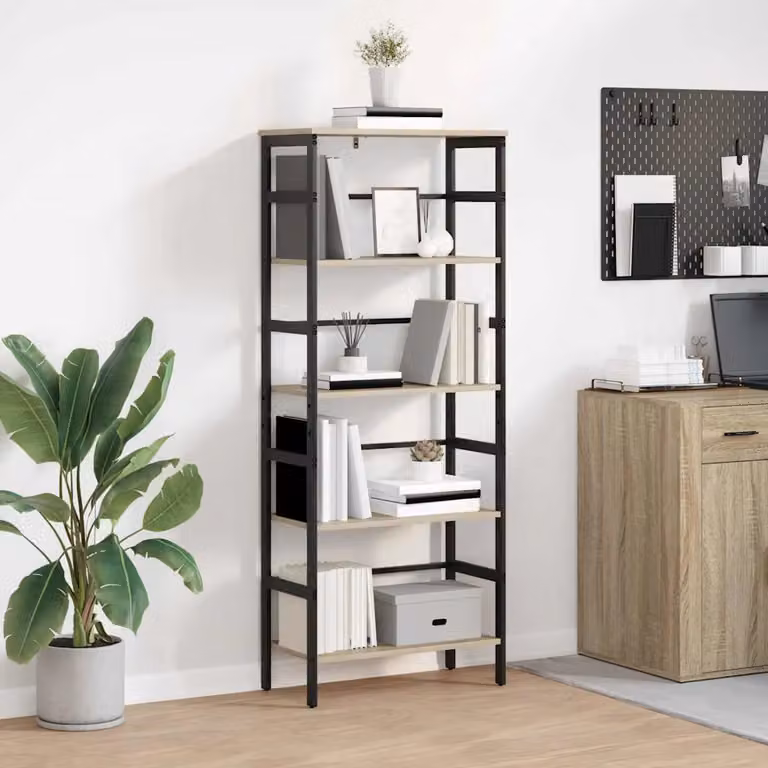 Libreria industrial vidaXL a 4 livelli in legno e metallo, colore marrone, L 60 x P 29,5 x H 149 cm