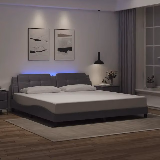 Letto con illuminazione LED e porta USB vidaXL Zadar Grigio L: 200 cm, P: 200 cm, H: 205 cm – 1