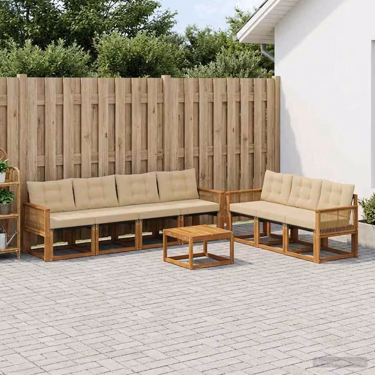 Set di divani da esterno vidaXL 8 pezzi in legno di acacia con tavolino e cuscini beige e naturale