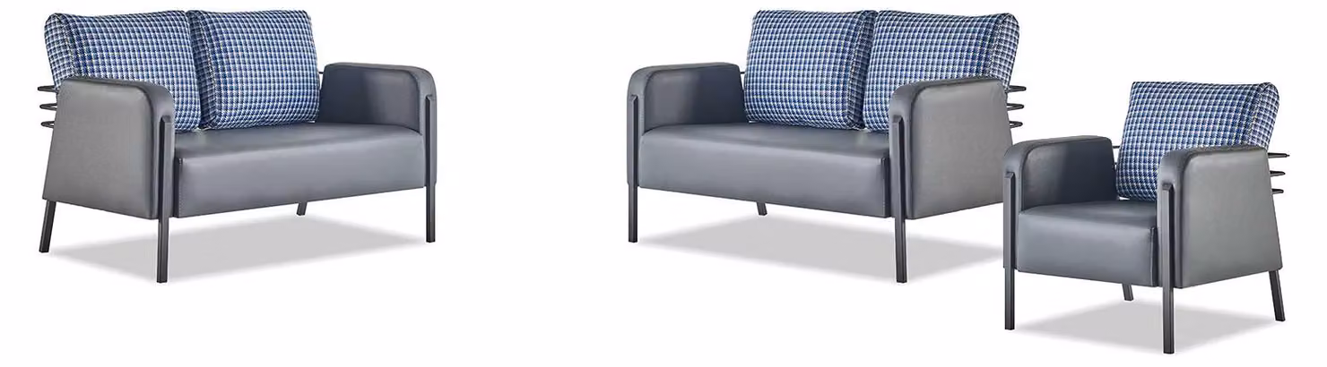 Komplett Ledersofa Set 2-Sitzer Sessel Modern Grau Blau Leder Textil