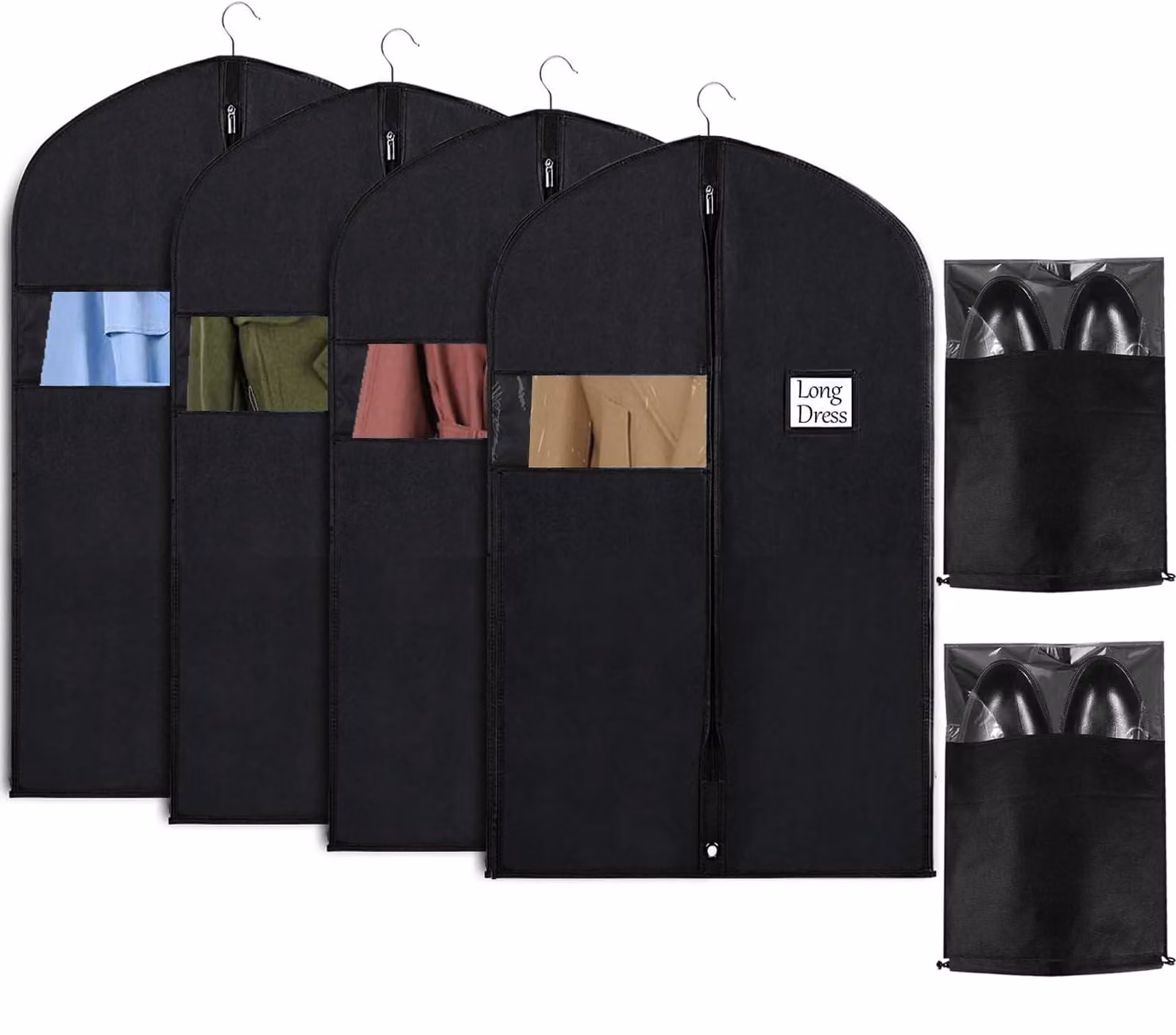 4 sacchi per abiti, dimensioni 100x60 cm, + 2 sacchetti per scarpe, antipolvere, con cerniera