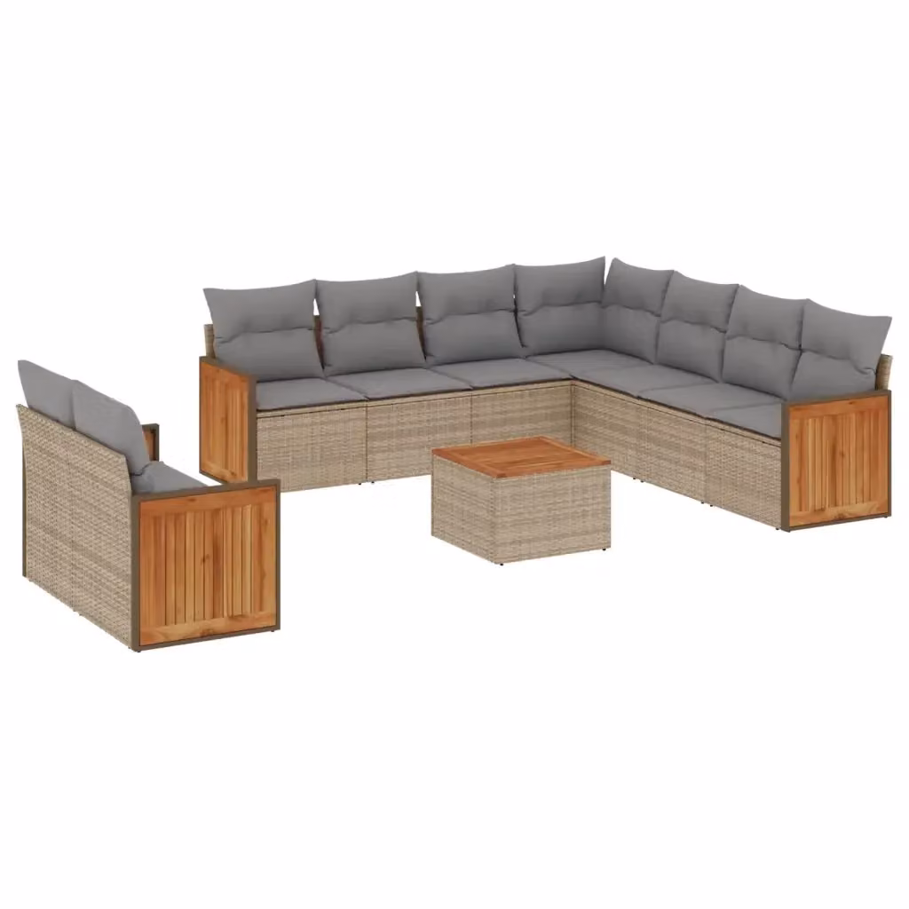vidaXL Set Divano da Giardino 10 pz in Polyrattan con Cuscini Beige e Tavolino da Esterno – 2