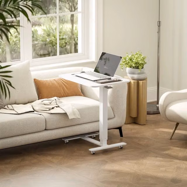 Tavolo da scrittura WISHDOR regolabile in altezza con ruote, bianco, struttura in metallo, L: 65 cm, P: 48 cm, H: 70-110 cm