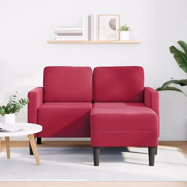 Divano a L con Chaise Longue vidaXL in Velluto Rosso con Struttura in Legno e Metallo L/P/H: 125 x 85 x 46 cm