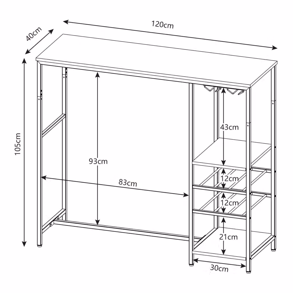 Tavolo da bar rettangolare HELLOSHOP26 in stile industrial con piano in legno effetto noce e struttura in metallo nero, L: 120 cm, P: 40 cm, H: 105 cm – 2