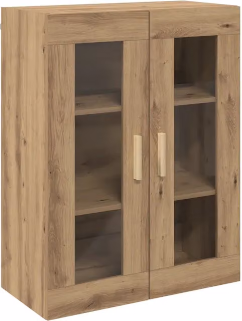 Mobile contenitore a parete HELLOSHOP26 in legno di rovere marrone con ante in vetro, L: 69,5 cm, P: 34 cm, H: 90 cm – 1