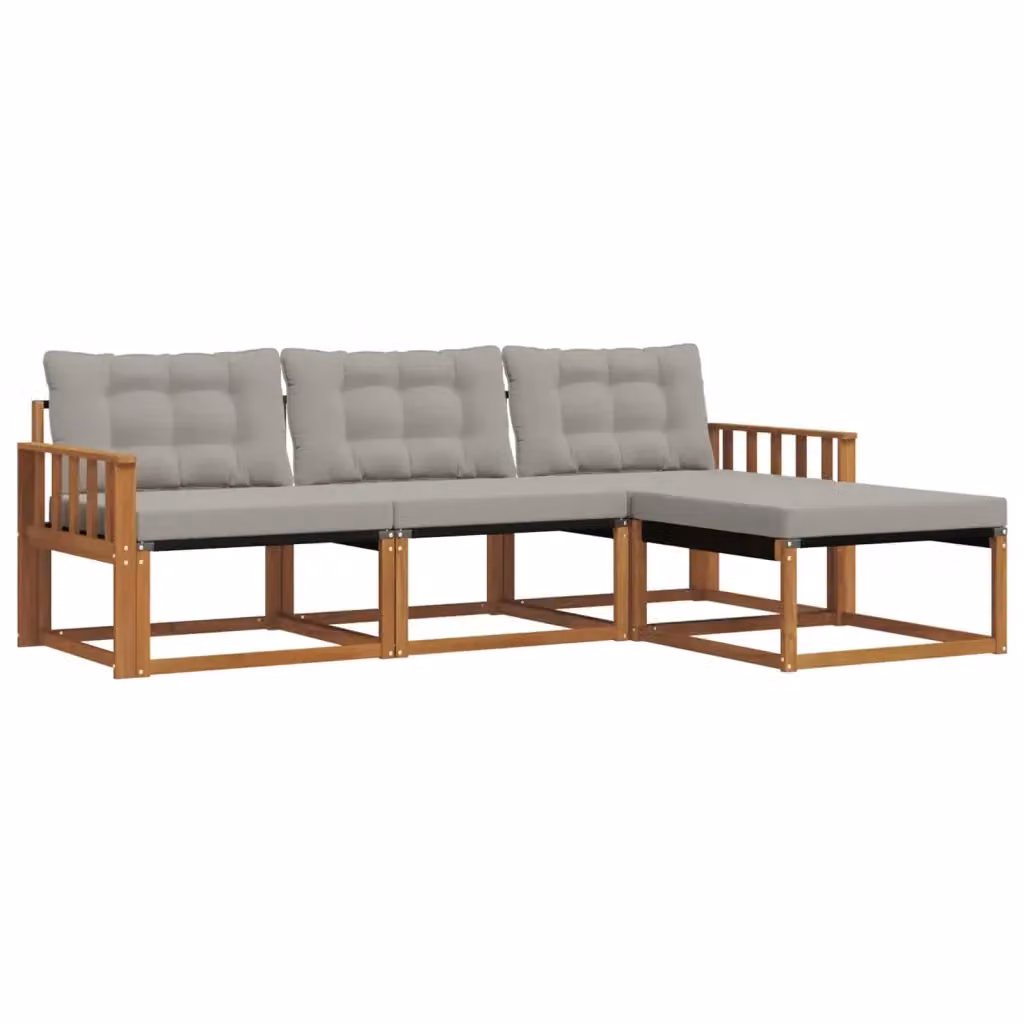 Set di divani da esterno vidaXL a forma di L con pouf, struttura in legno di acacia e cuscini beige e grigi – 2