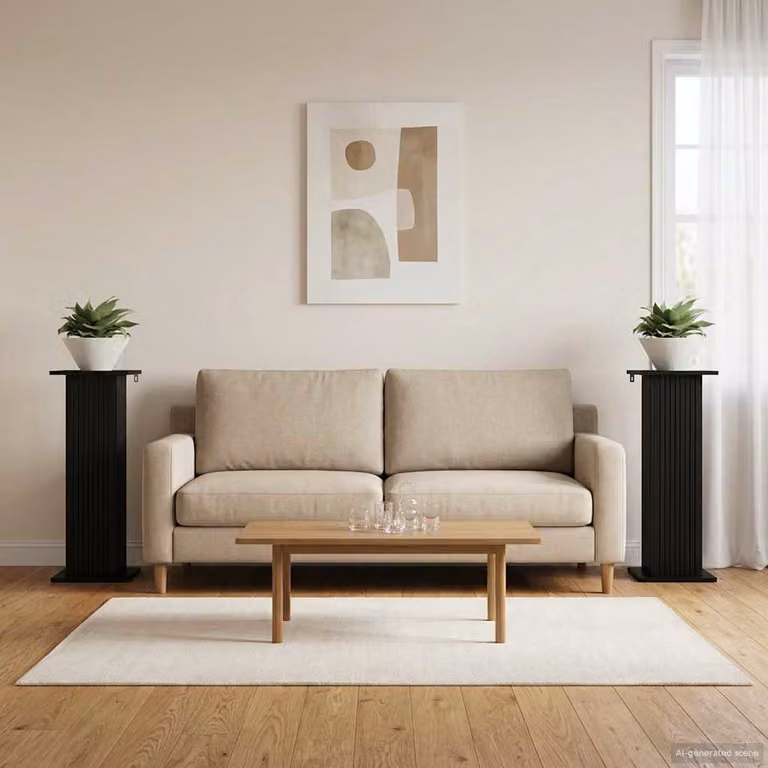 Set di 2 supporti per piante vidaXL in metallo e legno, colore nero opaco, L/P/H: 30,5 x 30 x 80,5 cm