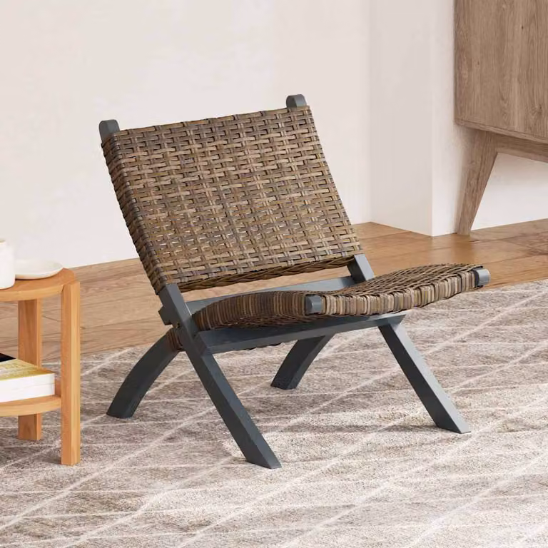 Sedia Relax vidaXL in Rattan Kubu Naturale e Mogano Massello, Grigia
