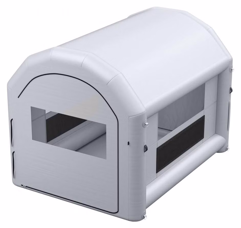 Cabina di verniciatura gonfiabile, dimensioni 4x3x2,75 m, ventilatore da 750 W, realizzata in tessuto Oxford grigio