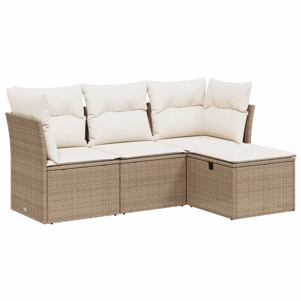 Set Divano da Giardino 4 pz con Cuscini Beige in Polyrattan