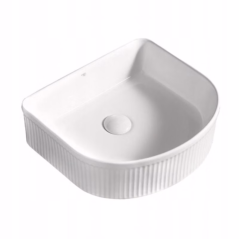 Lavabo in ceramica Lavabo da appoggio Scanalato Bianco lucido 39 x 39 cm