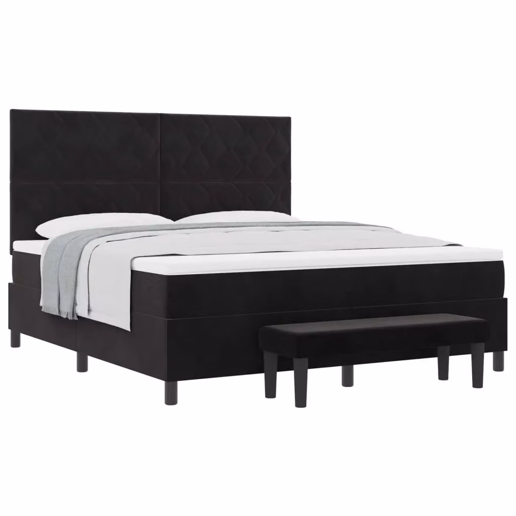 Letto matrimoniale moderno vidaXL in velluto nero con testiera e struttura imbottita L: 180 cm, P: 200 cm, H: 128 cm – 2