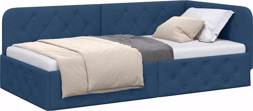 Cornice del letto ad angolo Blu 90 x 190 cm Tessuto