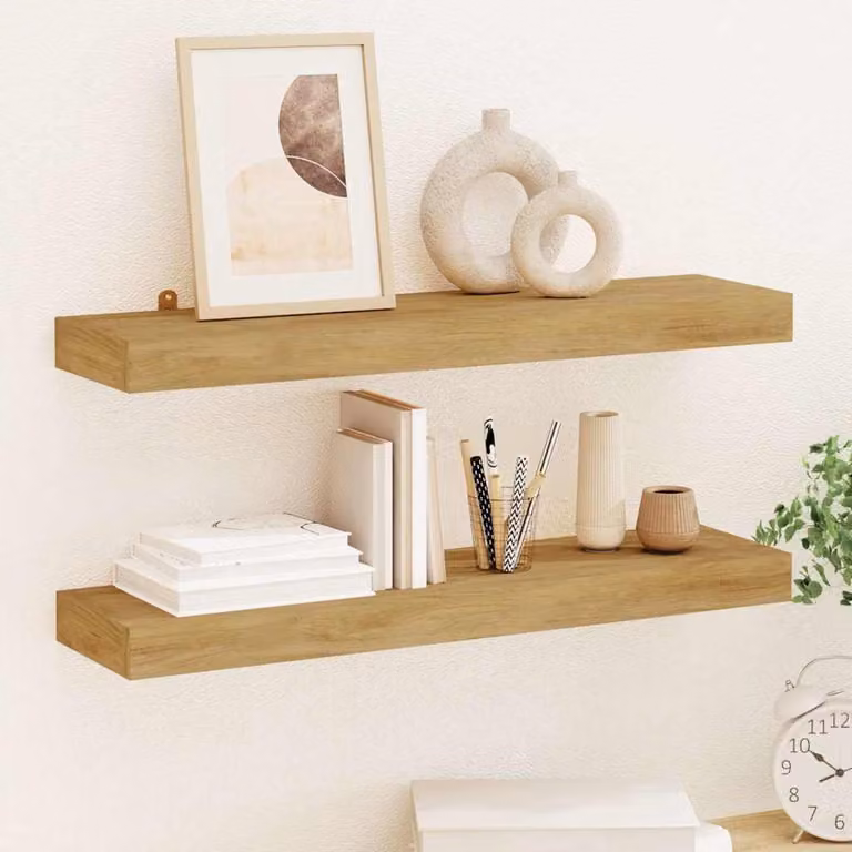 Set di 2 mensole da parete vidaXL in legno massello di teak marrone L: 60 cm, P: 15 cm, H: 4 cm