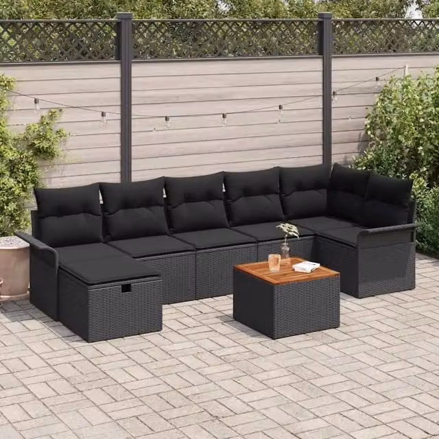 Set Divano da Giardino 8 pz Nero Poly Rattan 3360796
