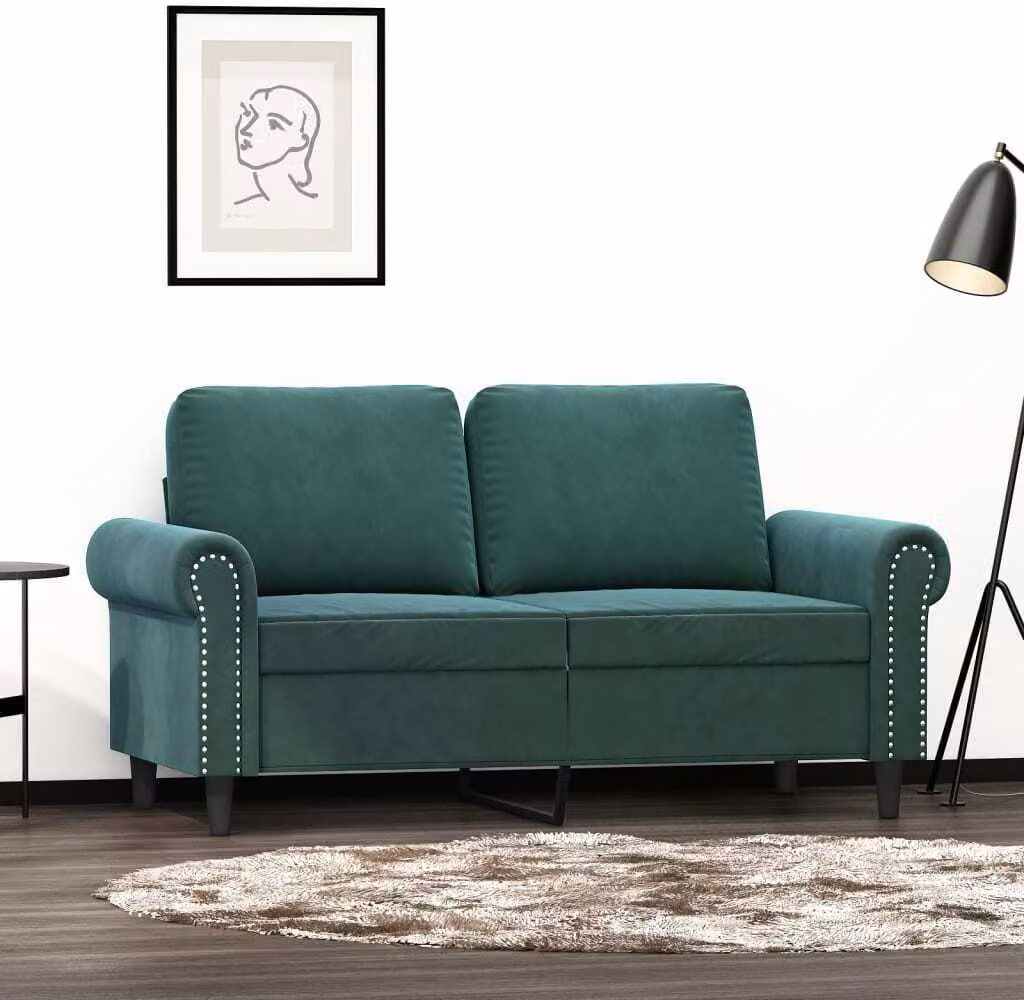 Divano a due posti, colore verde scuro, 120 cm, in velluto