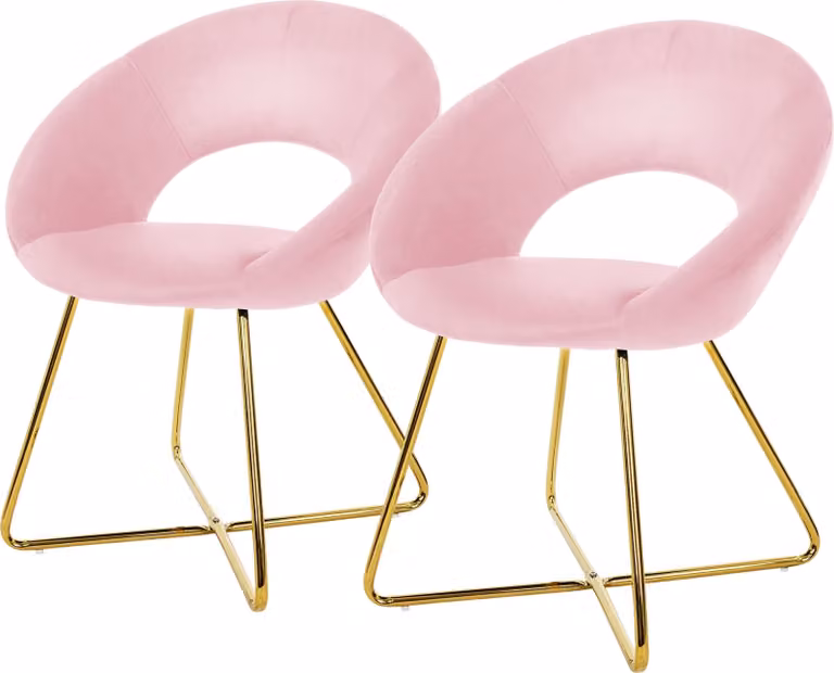 ML-Design 2x sedia da pranzo con schienale rotondo, rosa, in velluto, struttura in metallo