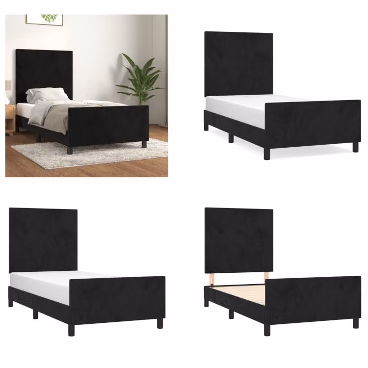 vidaXL Struttura letto con testiera nera 80x200 cm in velluto - Struttura letto con testiera - Struttura letto con testiera - Struttura letto - Letto con testiera