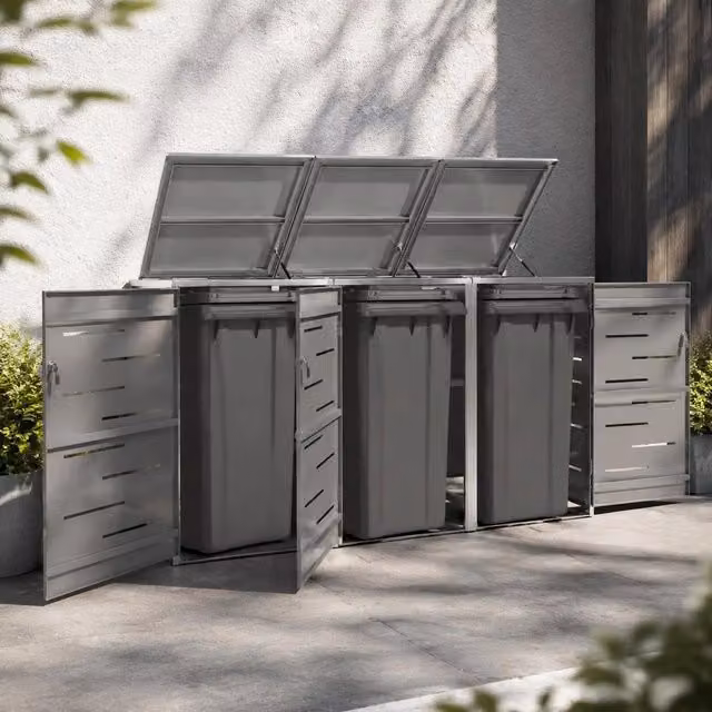 Bin Storage Box For 3 Bins, 207x77.5x115 Cm, Stainless Steel
