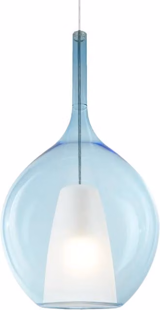 Sospensione Contemporanea Kalique Vetro Azzurro Bianco E Cromo 1 Luce E27 H53Cm