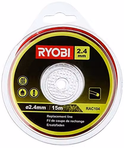 Ryobi RAC104 Bobina universale di filo tondo per decespugliatore, 2,4 mm x 15 m, rosso