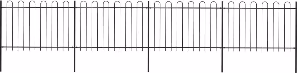 Recinzione da Giardino con Parte Superiore ad Anello in Acciaio 714,5x120 cm Nero