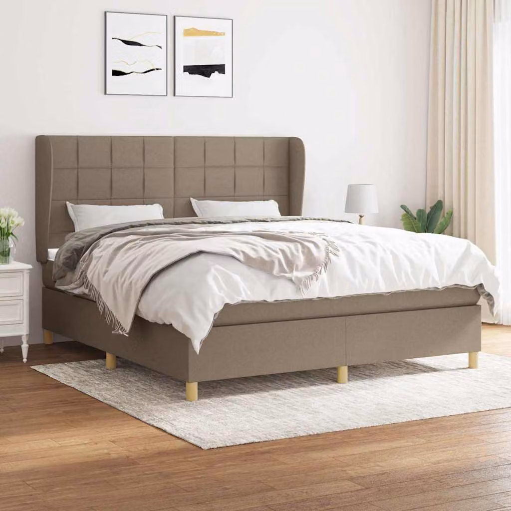 vidaXL Letto Ibrido con Giroletto a Molle e Materasso in Tessuto Beige e Bianco, L/P/H: 183 x 203 x 128 cm – 1