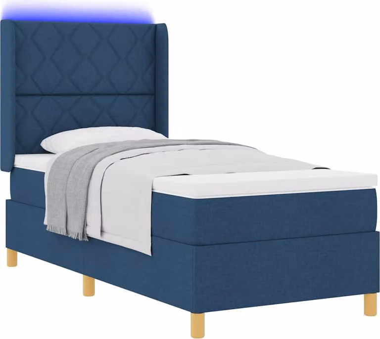Letto a molle con strisce LED Blu 100 x 200 cm Tessuto