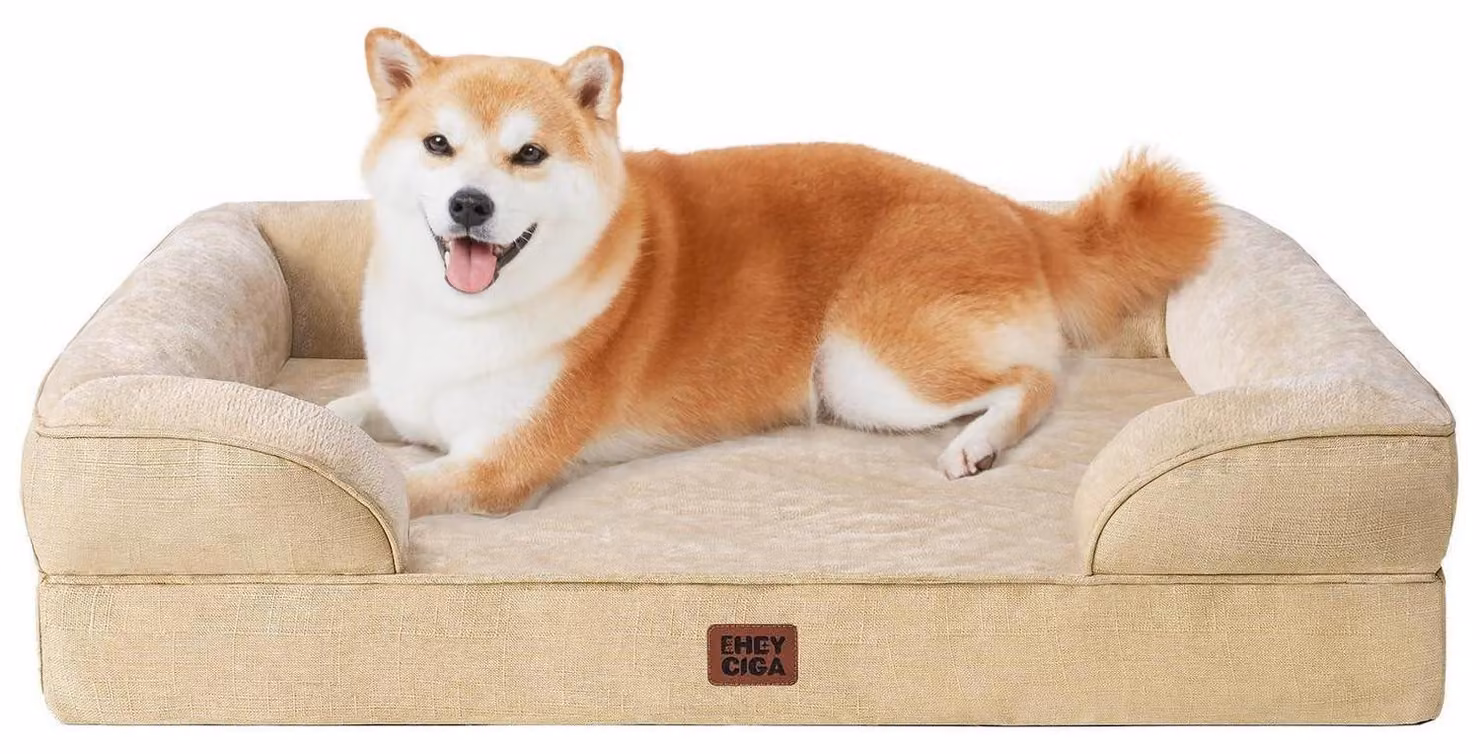 Cuccia ortopedica per cani, 91x68 cm, color beige chiaro, con supporti per il collo