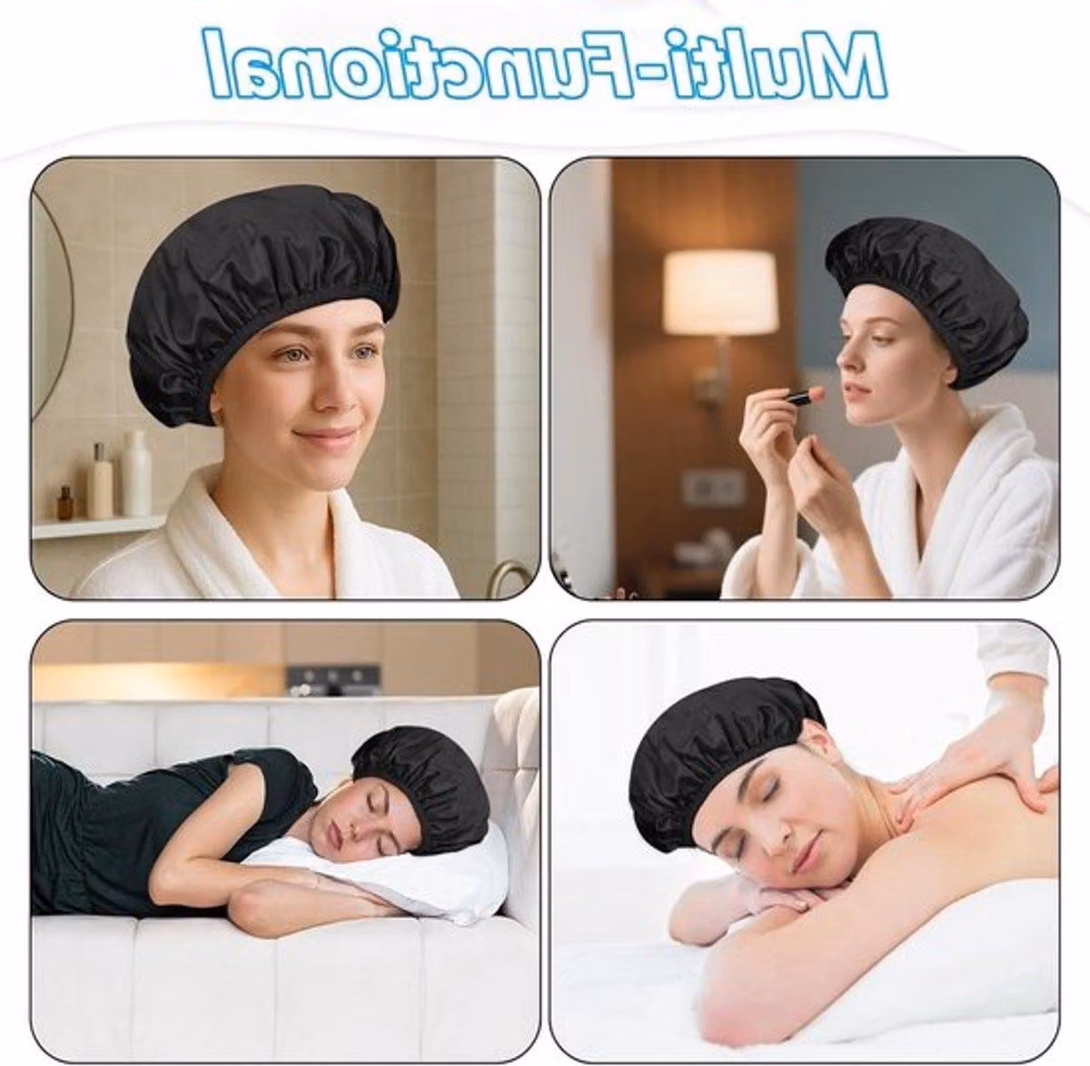 Copricapo impermeabile per la doccia, con fodera in spugna, a tre strati, regolabile, ideale per capelli folti, perfetto per le donne