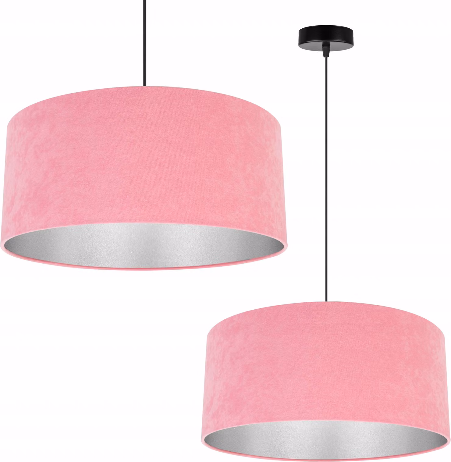 Lampada a sospensione, lampadario da soffitto, cromo, paralume in velluto