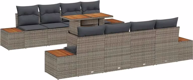 Set Divano da Giardino 9 pcs Grigio Poly Rattan