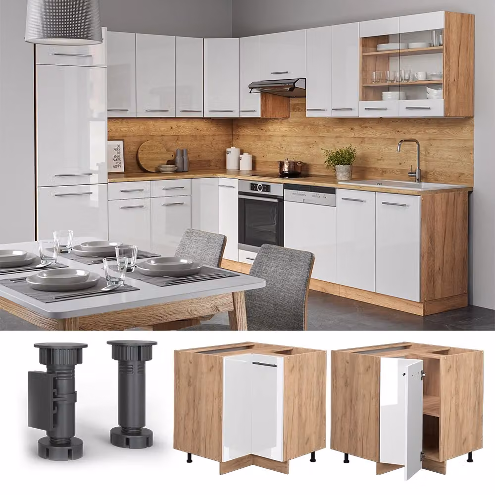Mobile ad angolo per cucina Vicco Fame-Line Bianco lucido e Rovere, L: 80.5 cm, P: 35.5 cm, H: 51.6 cm – 2