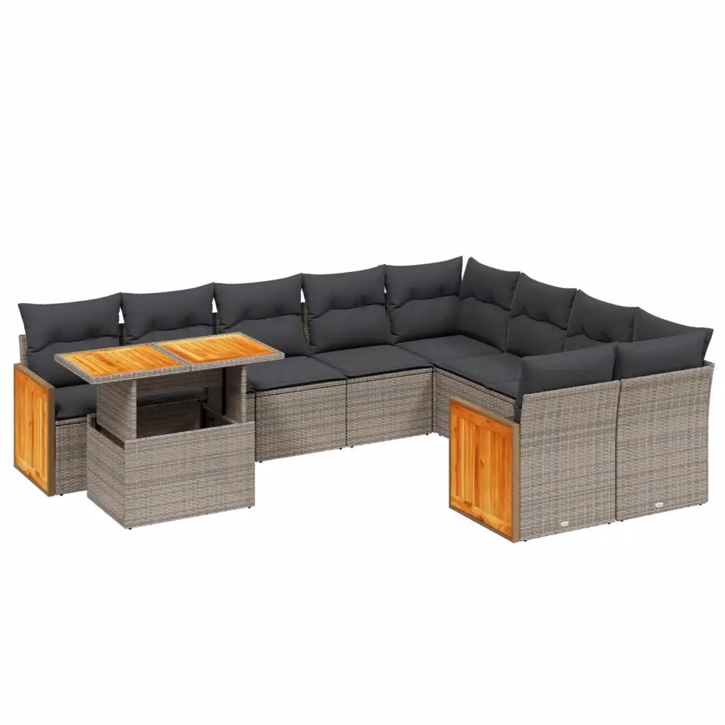 vidaXL Set Divano da Giardino 10 pz in Polyrattan Grigio con Cuscini e Tavolino – 2