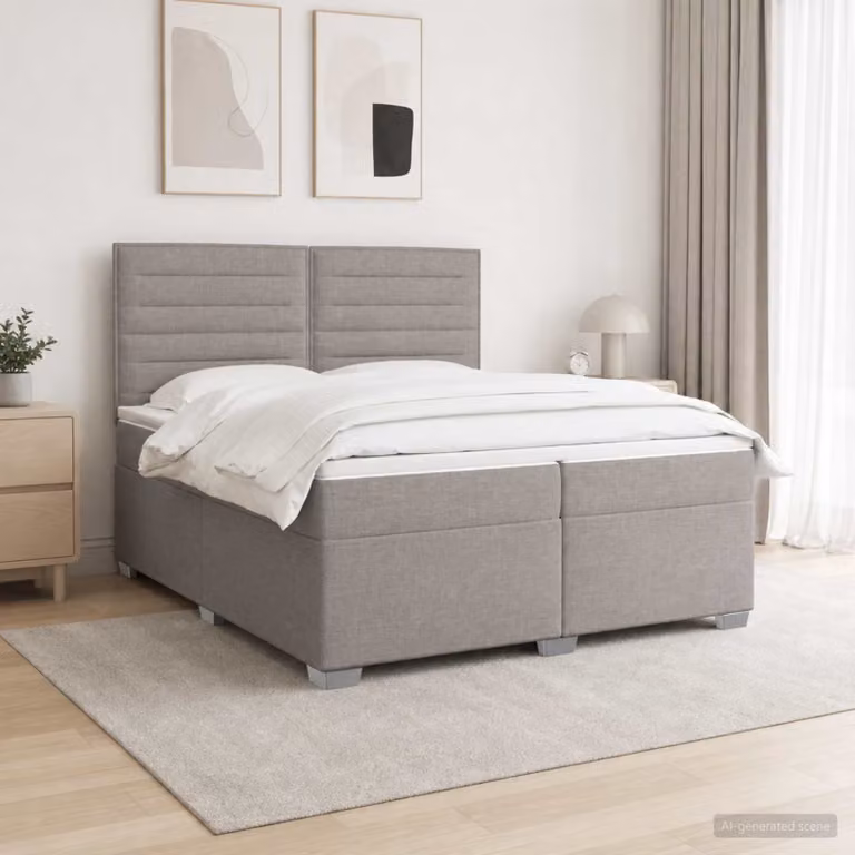 Letto box spring con materasso ibrido vidaXL in tessuto Tortora L/P/H: 200 x 200 x 140,5 cm