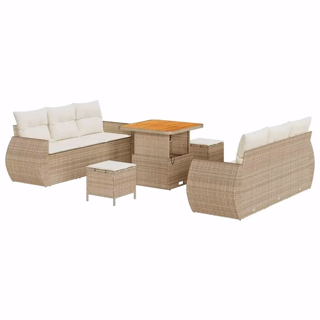 Set Divano da Giardino vidaXL 9 Pezzi in Polyrattan Beige con Cuscini e Tavolino – 2