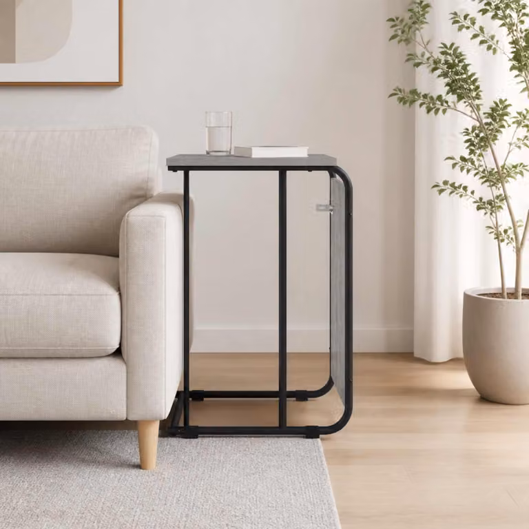 vidaXL Tavolo laterale moderno in MDF e metallo grigio L/P/H: 40 x 31 x 55 cm