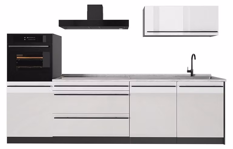 Cucina componibile Vicco R-Line Bianco lucido/Antracite 280 cm piano di lavoro Marmo, Model 66479