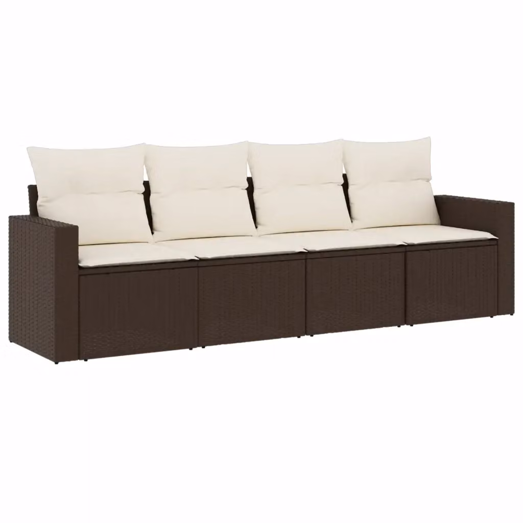 Set Divano da Giardino vidaXL 4 pz in Polyrattan Marrone con Cuscini Imbottiti e Coperture Rimovibili – 2