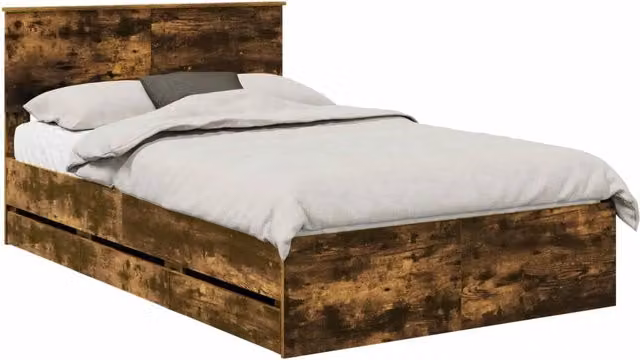 Letto matrimoniale | Letto per adulti | Struttura del letto con cassetto Rovere fum¨¦ 120 x 200 cm