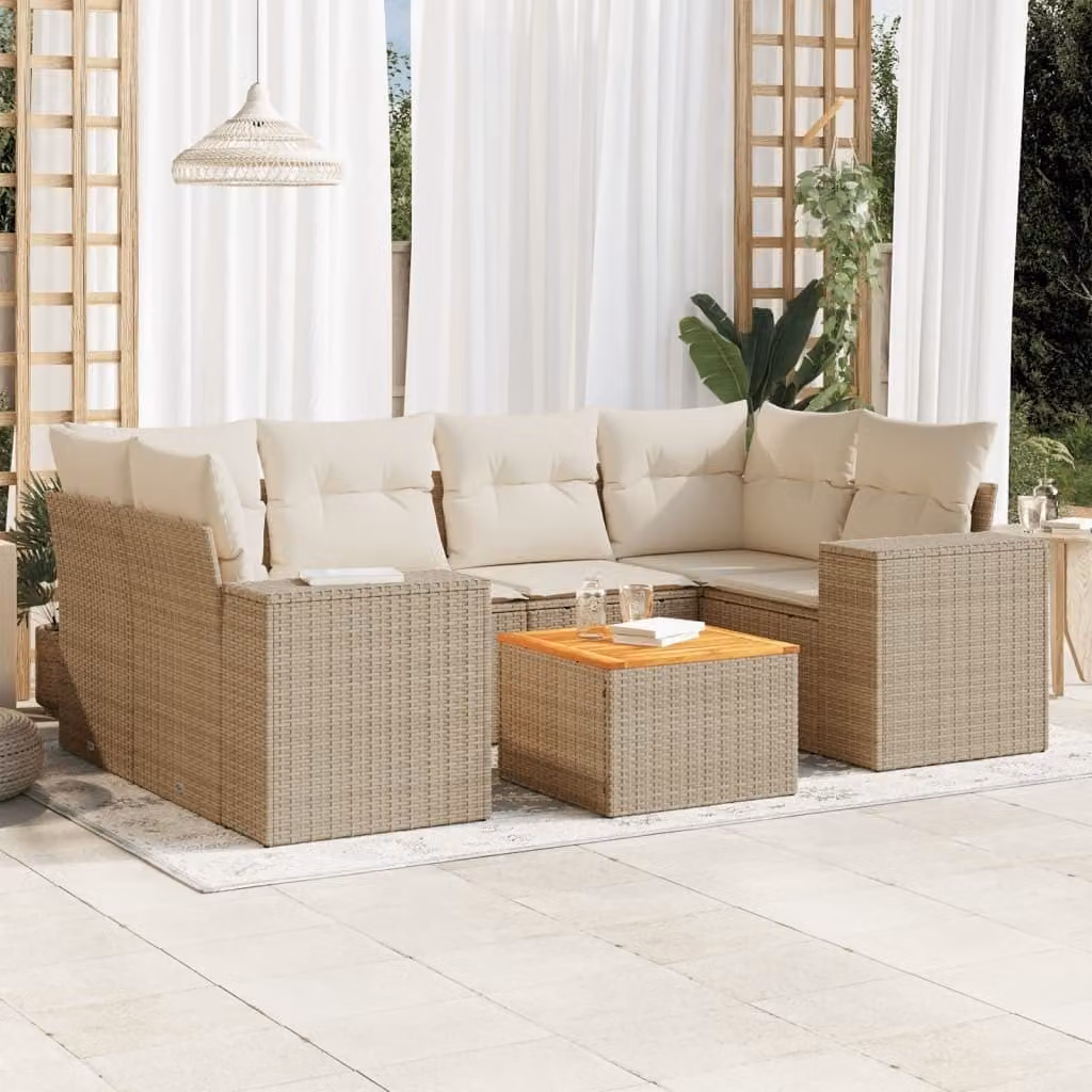 Maison Exclusive - Set da giardino 7 pezzi con cuscini Beige Poly Rattan