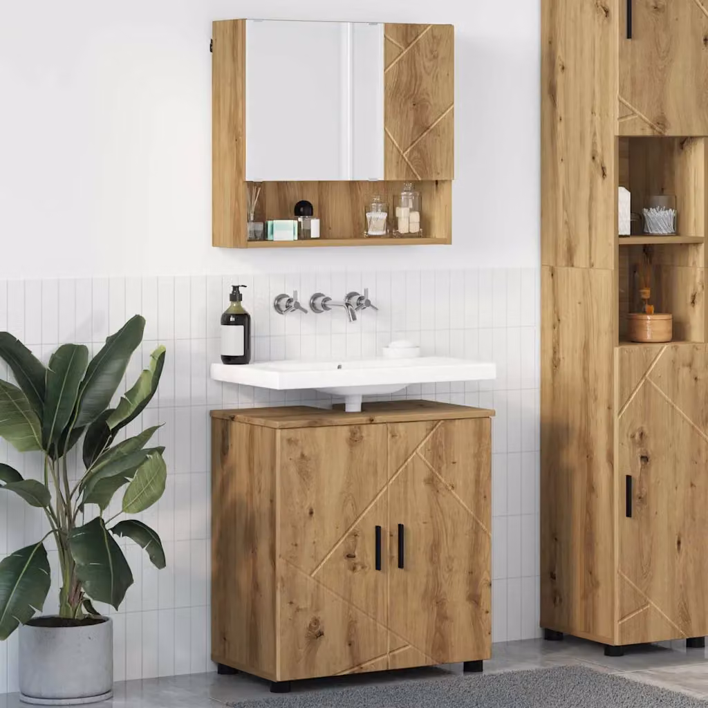 Set di mobili per il bagno vidaXL 2 pezzi in rovere marrone con mobile lavabo e armadietto con specchio – 1
