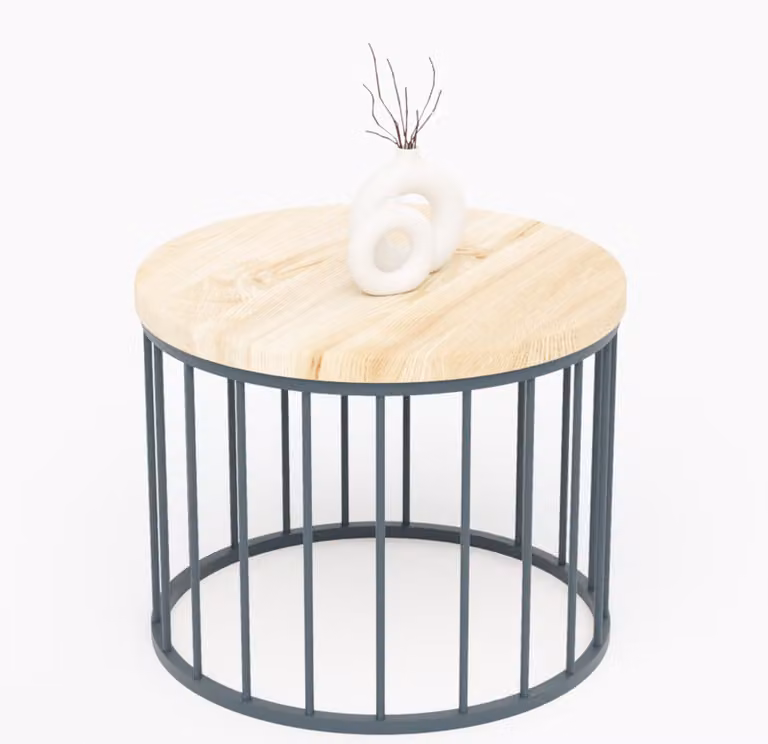 LAMO Manufaktur Tavolino da salotto rotondo in legno e metallo 50 x 37 cm - Tavolino da caffè, tavolo soggiorno, tavolinetto da salotto - Tavolo rotondo moderno - Colore: naturale, gambe: antracite